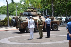 The convoy is met by Australian Defence Force personnel.